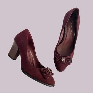 Ronnie Grey Handmade Women's Burgundy Embellished Bow Heels SZ 6/ 38